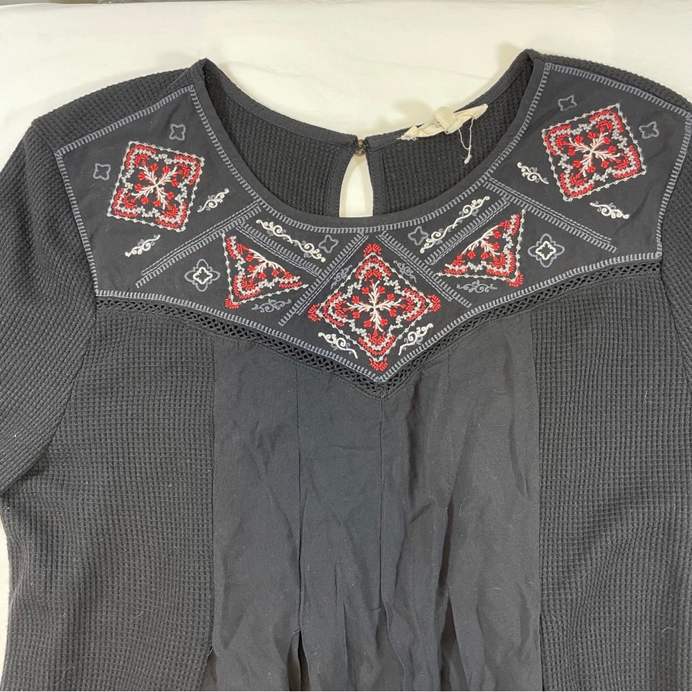 Alchemy Thread Thermal Boho Embroidered Tunic Top Women's Black Size L - Picture 6 of 6